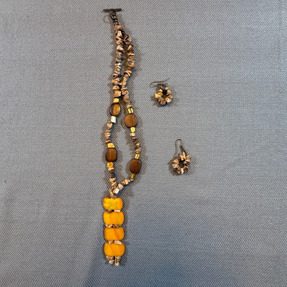 Natural Jasper Stone Chip Hoop Drop Earrings Earthy Brown Tan Boho French Hook
